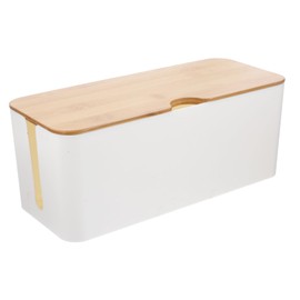 DOITOOL Cable Management Box Elegant Bamboo Cord Organizer Capacity for Computer Cables Easy to Clean Maintain Stylish Home Office Storage Cord Hider for Desk Tv