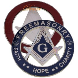 FREEMASONRY Faith Hope Charity 3" Car Emblem Square & Compass BLUE // SILVER