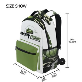 Pfrewn Largemouth Bass Fishing Backpack for Boys Men Travel Laptop Backpack Daypack Bag 17 Inch