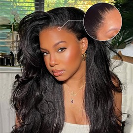 Goulus Kinky Straight V Part Wig Human Hair 26 Inch V Part Wig For Women with Drawstring 180% Density Upgrade Glueless U Part Wig No Leave Out No Sew In Kinky Straight Human Hair Wigs Natural Black