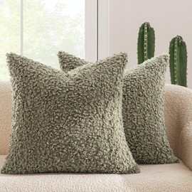MIULEE Pack of 2 Throw Pillow Covers 18x18 Inch Sage Green Faux Fur Decorative Sherpa Pillow Covers Fuzzy Accent Soft Sheepskin Fleece Cushion Cases for Boho Home Decor Couch Living Room Bed