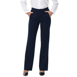 Womens Wide Leg Dress Pants Business Casual Work Pants with Pockets 29"/31"/33" Navy 33" 12
