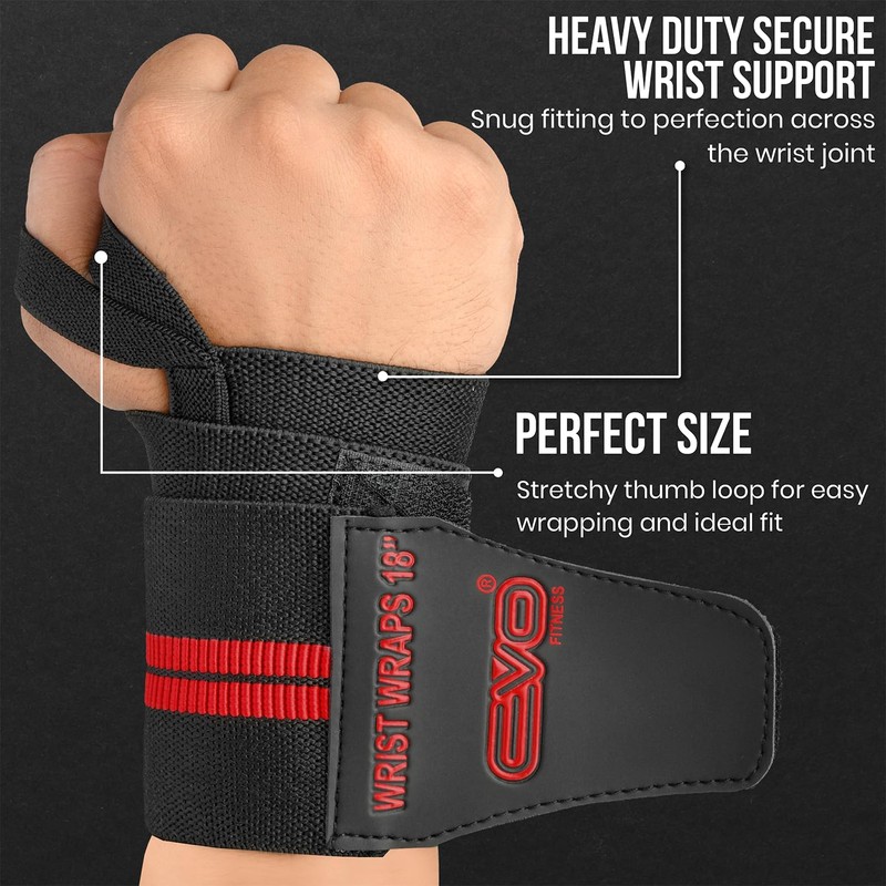 EVO Fitness Pair of 18” Deep Black Weight Lifting Wrist