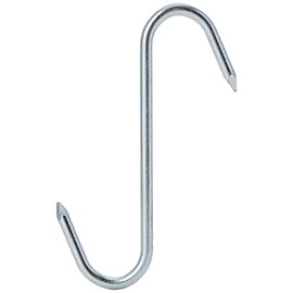 Merriway BH01914 (5 Pcs) BZP Steel Butchers Pointed Kitchen S-Hooks, 100mm (4 inch) - Pack of 5 Pieces