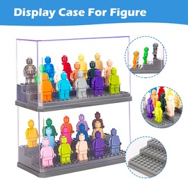 JOYMOMO 2 Pack Minifigure Display Case Acrylic Mini Figures Storage for Action Figures Blocks Removable Display Box (Minifigures are Not Included) (Gray)