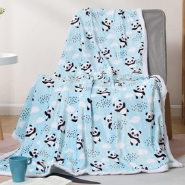 Panda Blanket Pandas Throw Blanket for Girls Cute Pandas Gifts Soft Flannel Panda Blankets for Panda Lovers Panda Stuffed Decor (Blue Panda, 50 x 60 Inch)