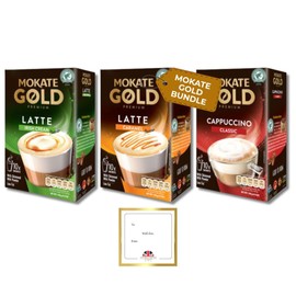 Gold Premium Latte Bundle of Mokate 1 Box each Irish Cream, Caramel Sachets, & Cappuccino Classic (10 Latte Sachets Each Box) by TGBK
