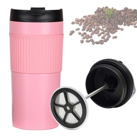 ALIYU Termo Prensa Francesa para Cafe con Filtro, Termo para cafe con tapete antideslizante y tapa hermética, Mantiene la Temperatura hasta 6 Horas, Libre de BPA (Rosa)