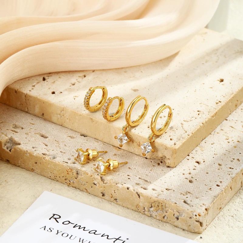 Gold Hoop Earrings for Women Stacks - Dainty Gold Plated