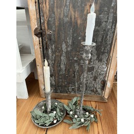 Unbranded Pair Glittery Green Leaves And White Berries Candle Rings Holiday Decor New