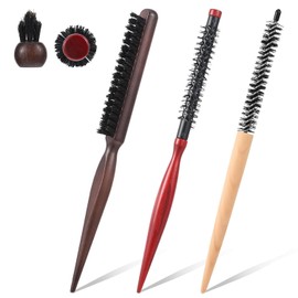 Small Round Brush, 3 Pcs Wooden Small Round Hair Brush with Rat Tail Design for Short Hair, Curling, Blow Drying, Travel, Daily, Thin Fine Hairs, Mustache (3 Styles)