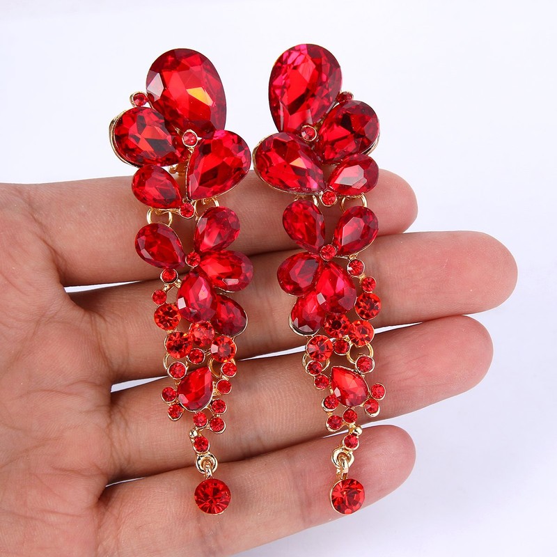 EVER FAITH Rhinestone Crystal Elegant Waterdrop Bridal Feast Dangle Clip-on