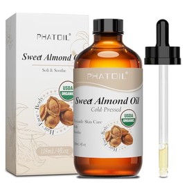 Organic Sweet Almond Oil 118ml – 100% Pure and Natural Cold-Pressed Sweet Almond Carrier Oils for Skin, Hair, Face, Nails, Massage, USDA Certified