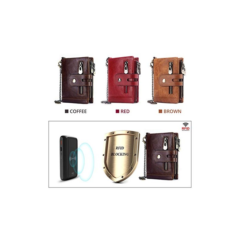 portafolios RFID de piel auténtica para hombre, con ventana de