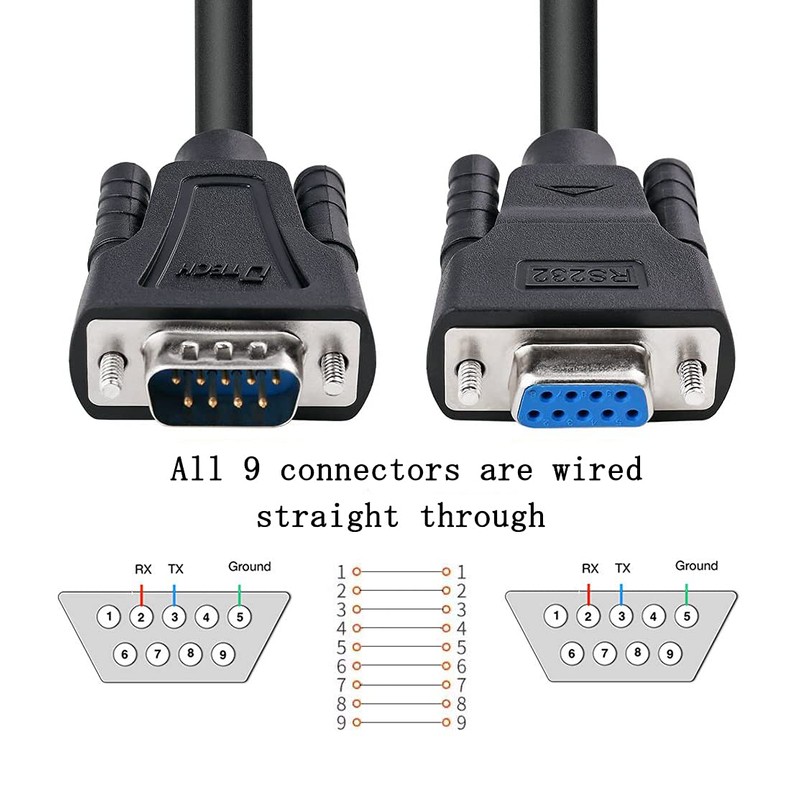DTECH RS232C Serial Cable 5m Straight Cable D-Sub9 Pin Male