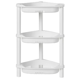 ELYKEN - Estante organizador de ducha de 3 niveles, esquina, 14.4 x 11.2 x 22.4 pulgadas, resistente al óxido, soporte de ducha de plástico para baño, tina, sartén de ducha, color blanco