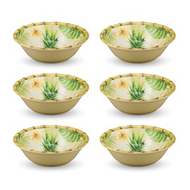 UPware Melamine Dinner Bowl Set of 6, BPA-Free Dishwasher Safe Round Bowls, Dinnerware Kitchen Bowls for Pasta, Rice, Soup, and Salad, 7.5 Inch Bowls (Bamboo Pineapple)