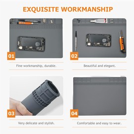 DOITOOL Heat Resistant Silicone Soldering Mat, Anti-Static ESD Soldering Repair Mat, Magnetic Electronic Repair Work Mat for Phone, Computer, Laptop, 13.8'' x 9.8''