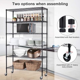 6 Tier Wire Shelving Unit Rack, NSF Heavy Duty Height Adjustable Storage Shelf Metal Shelving with Wheels/Feet Levelers for Garage Rack Kitchen Rack Office Rack Commercial Shelving - 18"x48"x82" Black