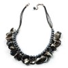 Avalaya Black Simulated Pearl & Shell Bead Cord Necklace (Silver