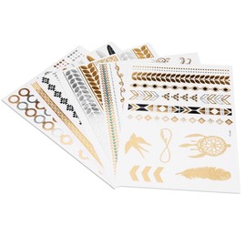 Etiqueta engomada del tatuaje temporal 5pcs Patrón de colores de plata dorada metálica mixta Pegatinas de tatuaje de brazo desechable