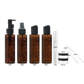 3.5 fl oz (100ml) Travel Size Toiletries Leakproof Containers with Bag and Labels by FiveSeasonStuff (Brown & Black) Travel Bottles Set 9 Piece