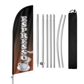 QSUM Espresso Flag for Business, Espresso 8FT Polyester Advertising Swooper Flag with Aluminium Alloy Flag Pole Kit, Stainless Steel, Ground Spike, Portable Bag