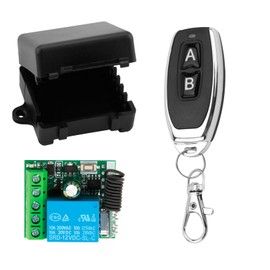 DC 12V Remote Control Switch 433Mhz, RF 10A Wireless Relay Receiver Board Universal with Transmitter Key Fobs, DIY Wireless Controller with DC Connector for Garage Door, Gate Door, Light, Motor