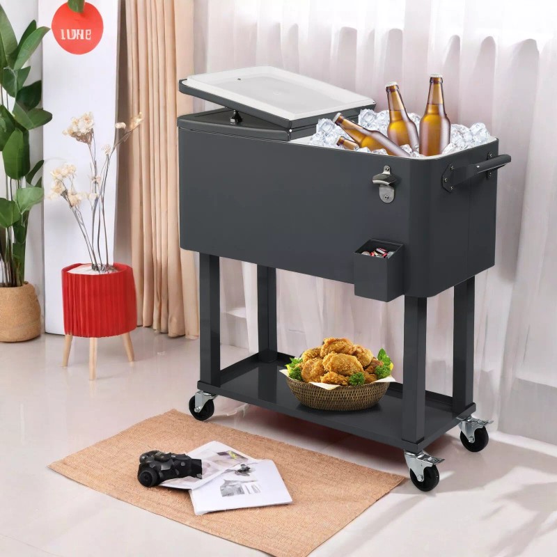 Jutoop 80QT Insulated Trolley - Dark Gray Plastic Rectangular Rolling