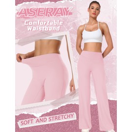 ASERAY Workout Yoga Pants Women High Waist Straight Leg Bottoms Tummy Control No Front Seam Soft Stretch Leggings for Women Pink