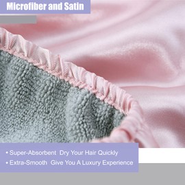 Turbante de microfibra para el cabello: paquete de 2 toallas de secado para mujeres y niñas, rizadas, largas, gruesas, húmedas, de secado rápido, antiencrespamiento, absorbentes (rosa/blanco)