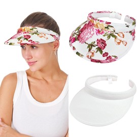 2 Pack Sun Visor Hats Women Men Clip On Wide Brim Visors Hat Outdoor Sports Golf Beach Travel Tennis Caps, 2024 Floral Print, 6 3/4-7 1/2