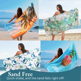 Casa Platino 4 Pack Beach Towels – Extra Large 32"x71" Microfiber Quick Dry Towel Set, Dual Side Printed, Lightweight Pool Towel for Travel, Camping & Outdoor Use – Palm