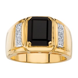 Men's Yellow Gold-plated Emerald Cut Natural Black Onyx and Diamond Accent Ring Sizes 8-16