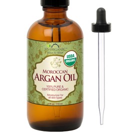 US Organic Moroccan Argan Oil, Cold-Pressed Virgin, USDA Certified, 100% Pure, Unrefined, for Hair, Skin, Nail & Cuticle Care, in Amber Glass Bottle, Sourced from Morocco (4 oz (Large))