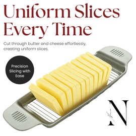 Butter and Cheese Slicer Cutter with Wooden Tray Multipurpose Handheld Butter Cheese, Egg, and Other Soft Food Cutter Dishwasher Safe 1/4 inch slicer Perfect for Holiday Entertaining