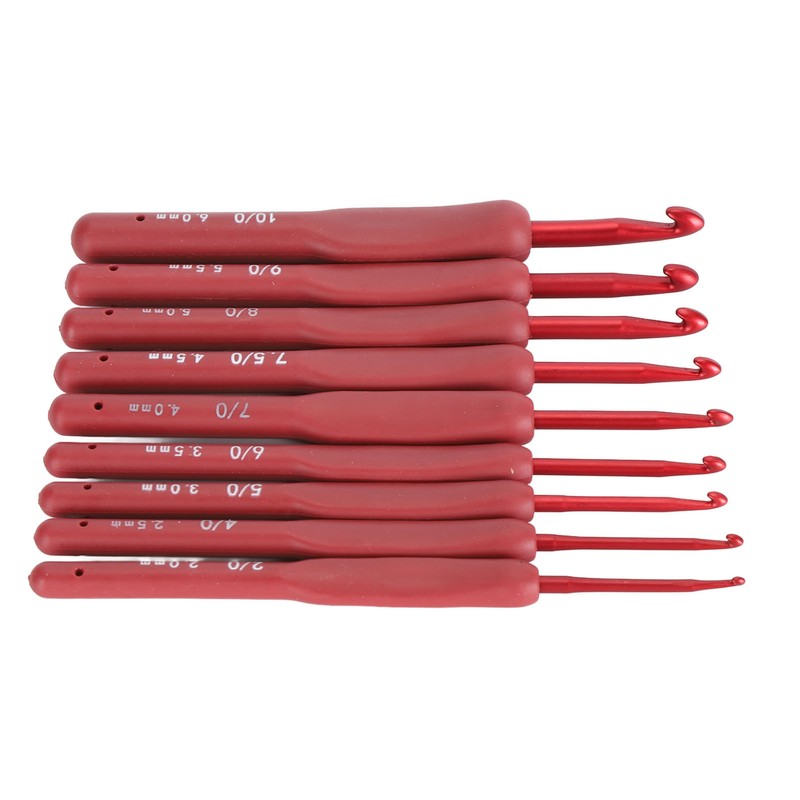 9Pcs Crochet Hook Set Aluminum Body Silicone Wrapped Handle 2