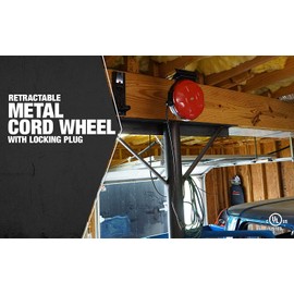 Woods 48004 14/3 SJTW Metal Extension Cord Reel with Locking Plug, Red, 30-Feet, Foot, Orange