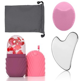 El rodillo de hielo facial y las almohadillas gua sha reducen la hinchazn de la cara y los ojos, y el cepillo de lavado limpia las impurezas faciales 