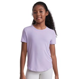 CRZ YOGA Girls Cloudweight Athletic T Shirts Short Sleeve Tees Crew Neck Side Slit Teen Kids Active Gym Casual Quick Dry Lilac Air Small