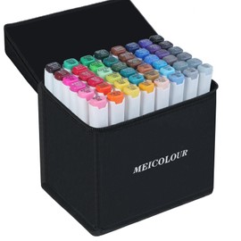 MEI COLOUR Brush Tip Alcohol Markers for Adults Artists, 48 Colors Dual Tips Art Mark Pen Set, Permanent Drawing Professional Marker Christmas