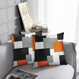 Emvency Set of 2 Orange Geometric Throw Pillow Covers Black Grey White Painting Abstract Checkered Design Decorative Pillow Case Modern Home Decor Standard Square 20x20 Inch Cushion Pillowcase