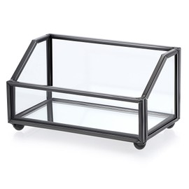 Hipiwe Glass Business Card Holder Stand, Metal Frame Name Card Display Organizer, Office Desktop Countertop Business Cards Storage Holder, Black