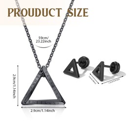 XSDSLS Vikings Triangles Jewellery for Men Stainless Steel Triangle Necklace Stud Earrings Black Silver Vikings Geometric Earrings Chain with Triangles Pendant Necklace Gift for Men, One size,