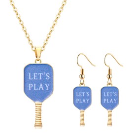 HEIDKRUEGER Game Day Pickleball Jewelry Set: Necklace & Earrings (Blue, Pearl, Unisex-Adults, Sports Fans, Modern Style)
