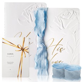Vow Books his and hers with Silk Ribbons, Vow Books for Wedding, Wedding Vow Books Gift for Bride and Groom with 28 Pages-5.5 * 3.5 In Wedding Keepsake Vow book with Gilded Font Set of 2（Blue）