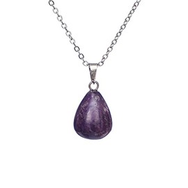 PEDRAS Natural Amethyst Pear Pendant Healing Crystals Necklace, Amethyst Pear Pendant Natural Stone Pendant Necklace (amethyst)