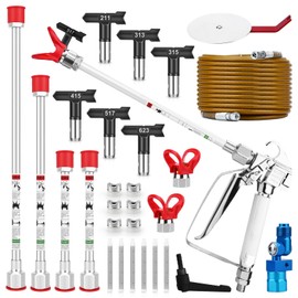 22Pcs Airless Paint Sprayer Gun Kit, 3600PSI Airless Spray Gun with 50Foot High Pressure Hose & 6Pcs Spray Tips & 6Pcs Filters & 4Pcs Tip Extension Wand & Guide Tool & Tip Guard