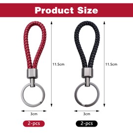 LAINIKE Pack of 4 Leather Key Fob Braided Car Key Fob Unisex Key Holder Key Ring for Car Motorcycle and House Keys (Black, Red), black red