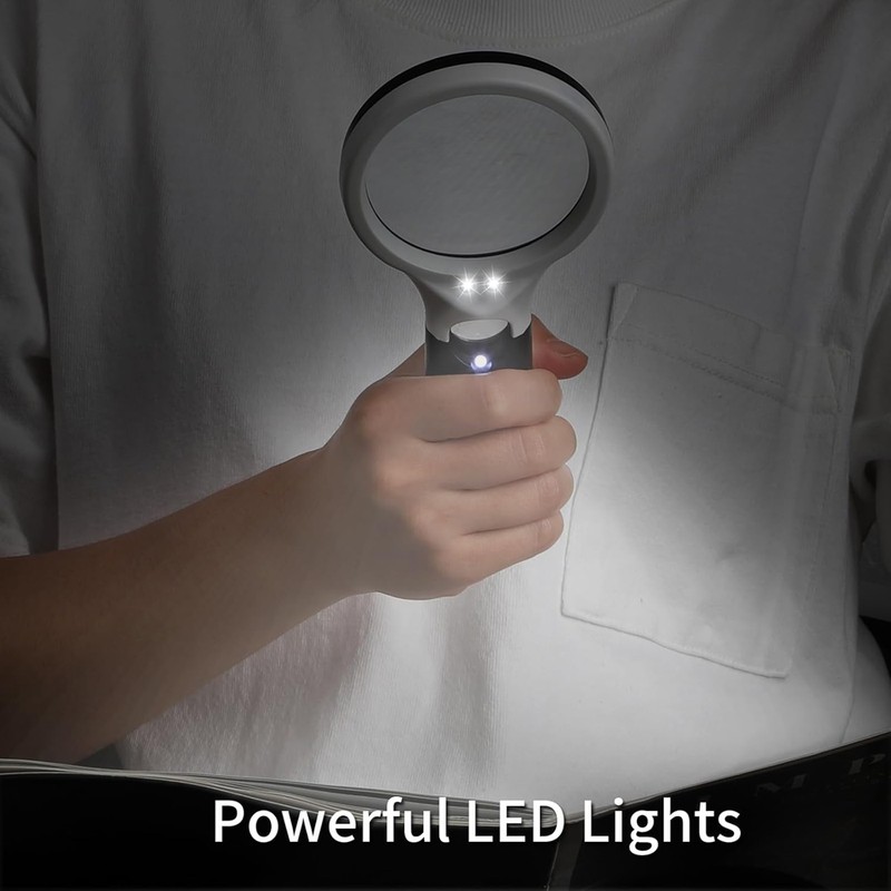 Handheld LED Magnifying Glass with Dual Lenses for Reading, Coins